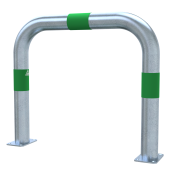 Impact protection bars | as e-charging post protection | to be fixed by plugs, | total width: 750mm, total height: 650mm | hot-dip galvanized with green reflective strips foil type RA1/A